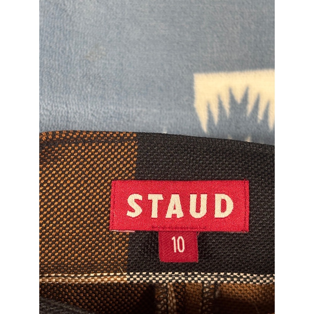 Staud Brown Plaid Wide Leg High Waisted Pleated Trousers Pants Size 10 - Picture 2 of 13